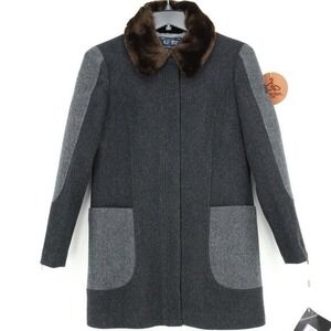 Armani Jeans Faux Fur‎ Collar Wool Blend Coat Dark Grey Size 6 NWT Designer Chic